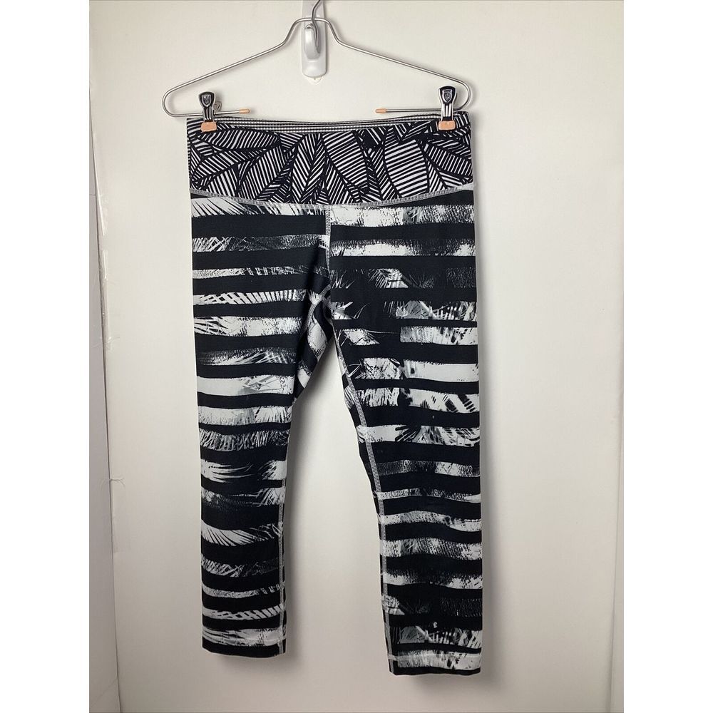 Lululemon Wunder Under Crop II Leggings Full-On Shady Palms Black White Sz 8
